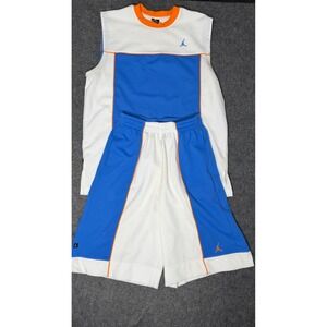 Jordan Brand Mens XL Basketball Jersey and Shorts Set Blue White Orange Mesh